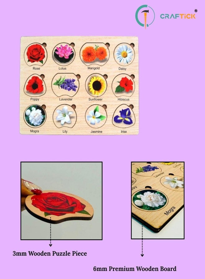 CRAFTICK Educational Board Wooden Flowers Puzzle Kids for Age 2-5 Years - Early Learning | Return Gifts for Kids - Image 3